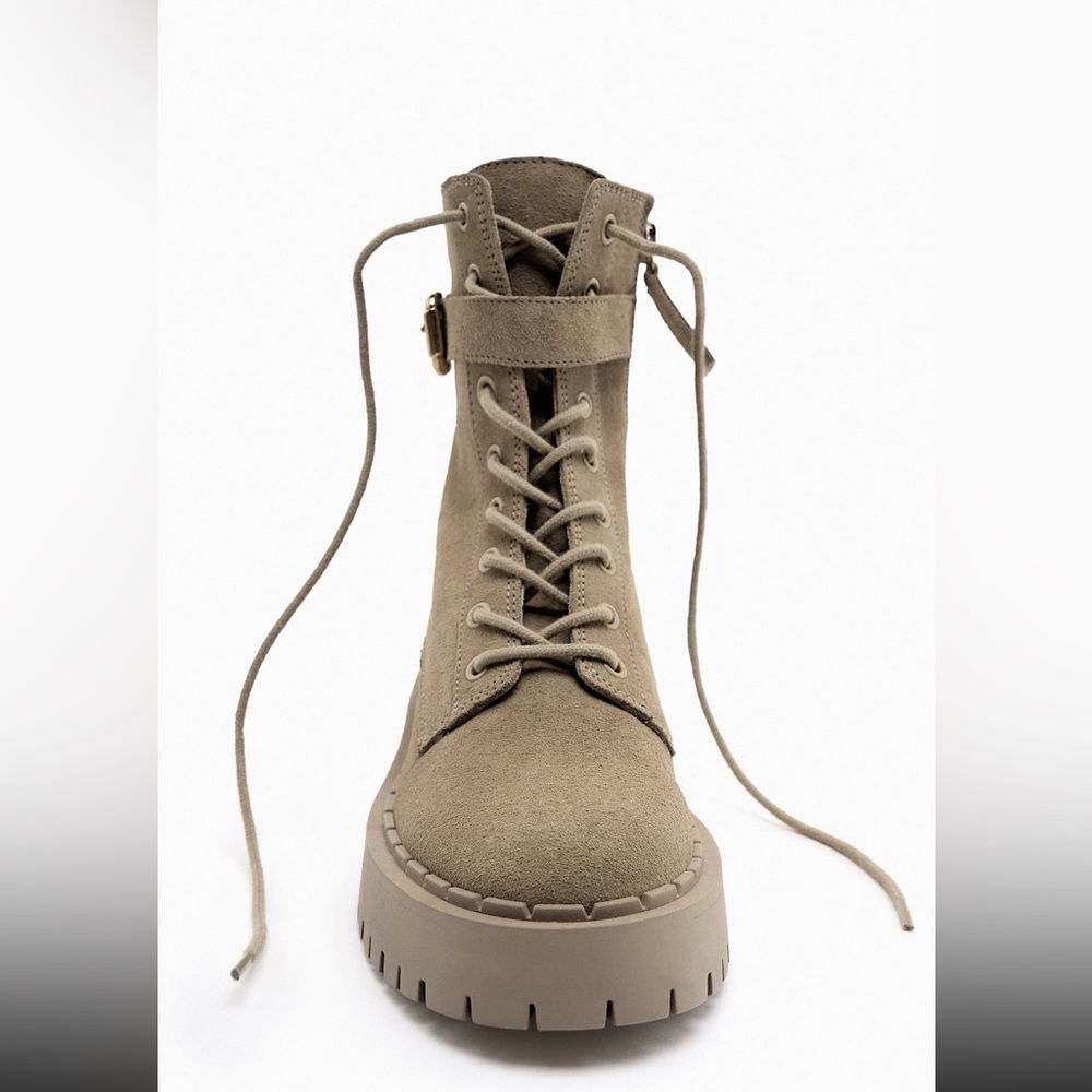 Zara lace-up suede leather ankle boots - Picture 4 of 5